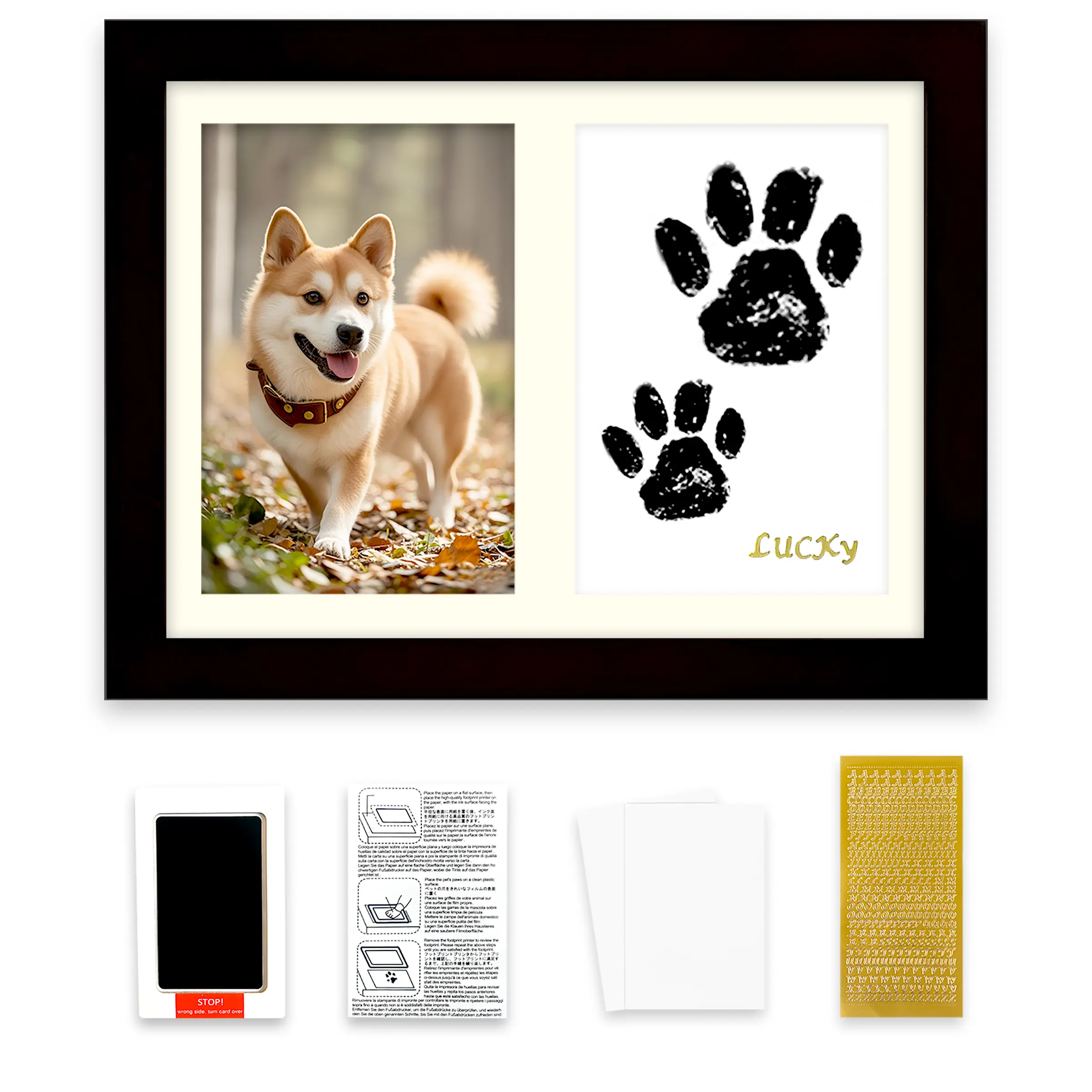 Pet Ink & Clay Paw Print Keepsake Kit - Clean-Touch Ink Pad, Soft Clay, Large-Area Impression Tool with Frame, Safe Easy-to-Use Dog & Cat Memorial Gift with Footprint Display & Photograph Feature