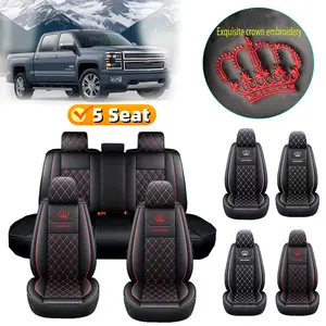 front seat full coverage Crown Embroidery 5 Seat Car Seat Cover Waterproof PU Leather Full Coverage Soft Comfortable Protection for Five-Seat Vehicles