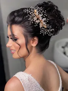 Luxurious Bride Wedding Hair Comb with Rhinestones Braided Women's Bridal Party Dance Headpiece Elegant Evening Accessory