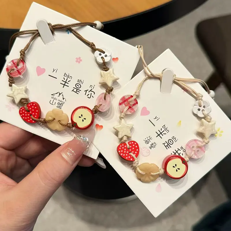 FASHION - Handmade Ceramic Apple Bracelet Adjustable Woven Cord Cartoon Beads Bangles For Women Gifts Jewelry Accessories Pulsera Mujer
