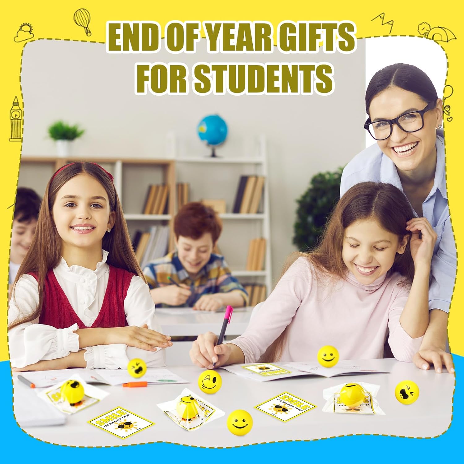 24 Pack Stress Balls for Students - 2 Inch Yellow Squeeze Balls with Wish Cards - Effective Stress Relief Tools for Classroom Exchange & Party Favors