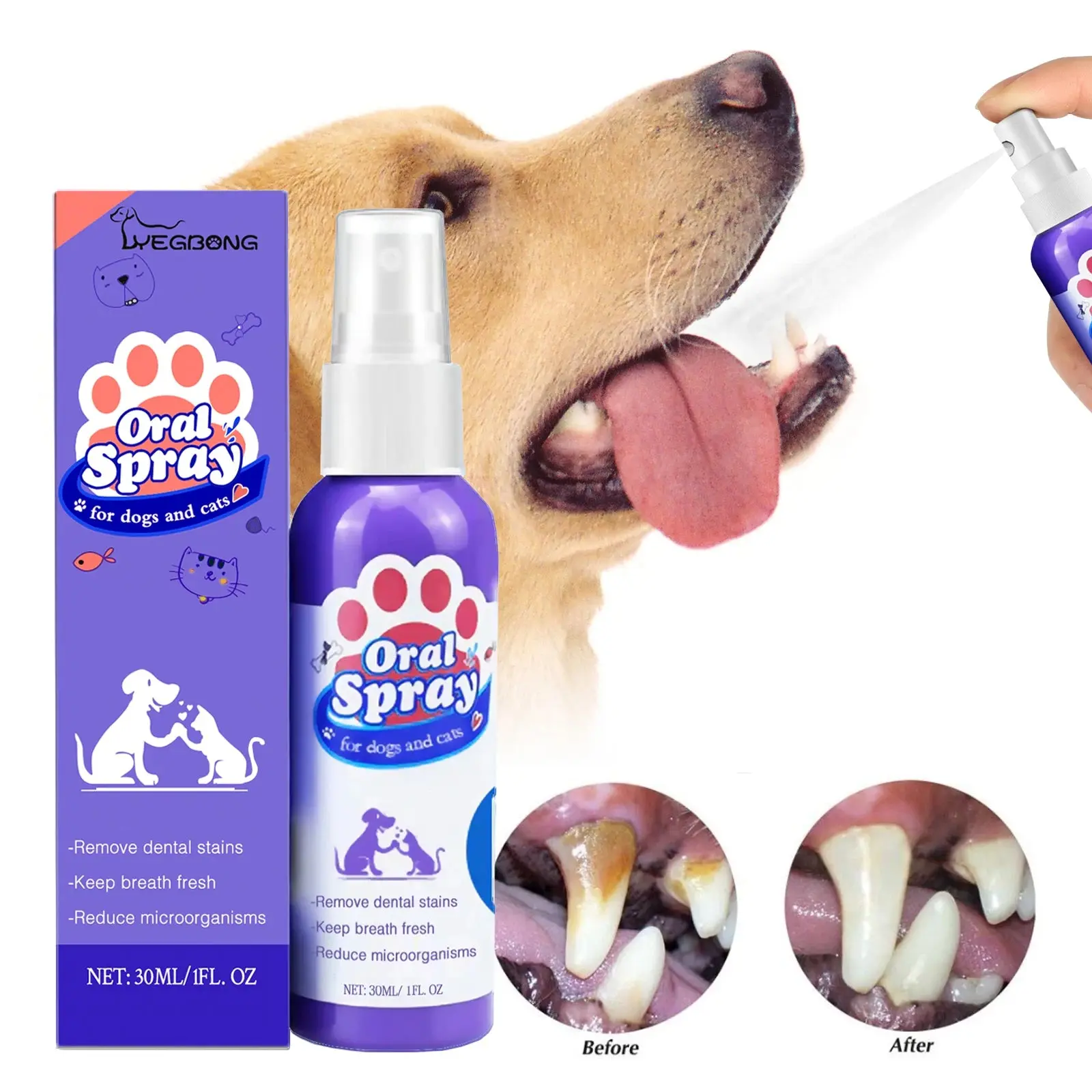 Pet Dental Spray for Dogs & Cats – Fresh Breath Oral Care Spray | Plaque & Tartar Support