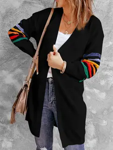 Black Striped Balloon Sleeve Cardigan