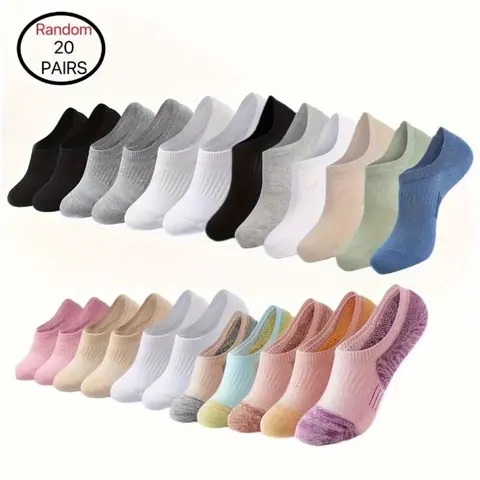 Women's Multicolor 20-Pair No Show Liner Socks - Soft Polyester, Lightweight Knit, Machine Washable, Sporty, Below the Ankle, Underwear for Women, Sport-to-Casual Use, All Seasons