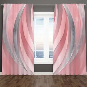 2 pieces of overlapping pink petal-shaped layers and textured metallic gray areas, printed curtains, made of polyester with semi-transparency, machine washable, suitable for bedrooms, living rooms, and home curtain decoration.