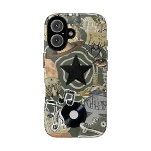 Retro Grunge Aesthetic Tough Phone Case – Music, Space & Newspaper Collage Design, Gift for her for him, Vintage Phonecover, Protective