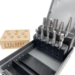 Premium-Grade Die Grinder Bits Tungsten Carbide Burr Set 1/4 Shank 10-PC Double Cut Rotary Cutting Burr Bits for Metalworking, Steel, Wood, Grinding, Carving, Engraving Tool Box