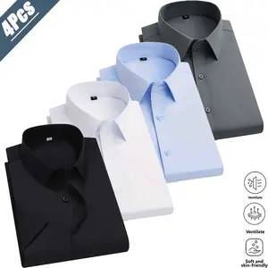 Men’s classic four-color dress shirts, 4-pack essential for all seasons; suitable for everyday casual wear and commuting. Made from soft, skin-friendly, breathable fabric—comfortable to wear and durable over time. Features a classic notched collar design