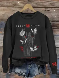 Sleep Token Front and Left Slevee Print Buterflies Logo Style 2 Unisex Hoodie, sweatshirt, Zip Hoodie S-5XL