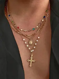 Vintage Mixed Color Rhinestone Necklace Set, Full Diamond Chain, Fashion Casual Accessory, Daily Wear, Holiday Gift Idea