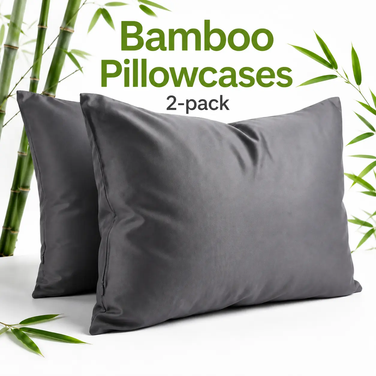 CloudReston Queen Bamboo Cooling Pillowcases, 2-Pack with Hidden Zipper, Breathable Moisture-Wicking Pillow Covers for Hot Sleepers