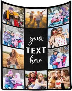 Custom Photo Collage Blanket for Family, Customized Bed Blanket with 10 Pictures & Text for Best Friends Kids Personalized Your Own Photos on Throw Blanket for Birthday Memorial Gifts