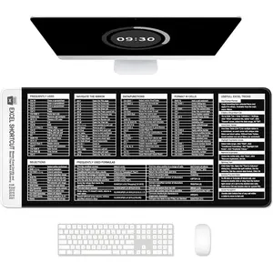 Excel Shortcut  Pad, Large Excel Cheat Sheet Desk Pad, XXL Extended  Mousepad, Office Desk Mat for Laptop and Keyboard, Non-Slip Rubber, Stitched Edges, 35.4"x15.7", Black