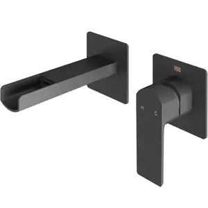 Atticus Wall Mount Bathroom Faucet – Waterfall Spout, Solid Brass, Single Lever, 1.2 GPM, Matte Black