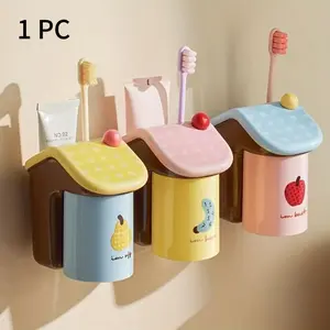 Wall mounted toothbrush holder with magnetic upside down cup, self-draining, mold-free and no-drill design, perfect as a practical bathroom organizer Aesthetic bathroom finds Dopamine decor for bathroom Toddler toothbrush training cup