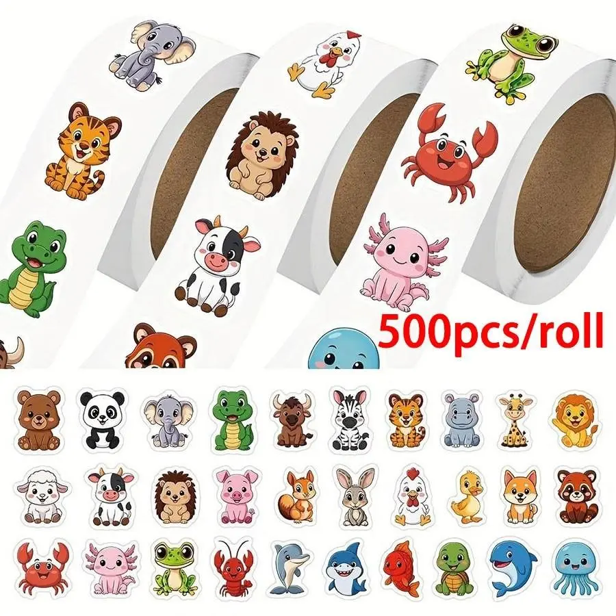 500pcs Roll of Irregularly Shaped Animal Stickers, Signable Stickers, Baking Decoration Stickers, Party Decoration Stickers, DIY Craft Stickers, Stickers For Scrapbooking