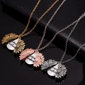 Openable sunflower letter engraving fashion alloy necklace keychain accessory
