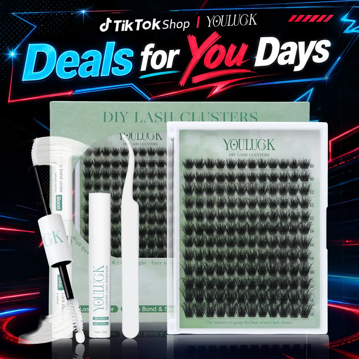 Moonlight & Aura | YOULUCK Lash Clusters Individual Lash Extensions Fluffy Waterproof Long-Lasting Lashes with Ultra-Thin Invisible Band Bond & Remover Lightweight 5D Handmade Quality