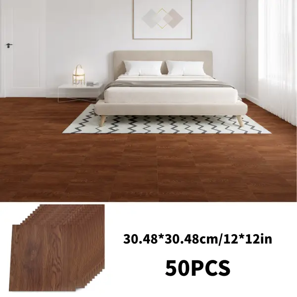 Yipscazo 12"x12" Peel and Stick Vinyl Floor Tiles, 50-Pack (50 Sq.Ft Coverage), Rustic Walnut Renter-Friendly Modern Flooring - Waterproof, Water-Resistant, Vinyl Material for DIY Home Improvement