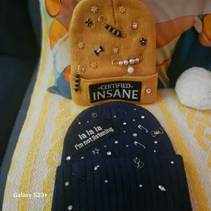 2 Jeweled Rhinestones Patch Fashion Beanies - Stylish Trendy Beanie with Sparkle Patch for Versatile Comfortable Wear