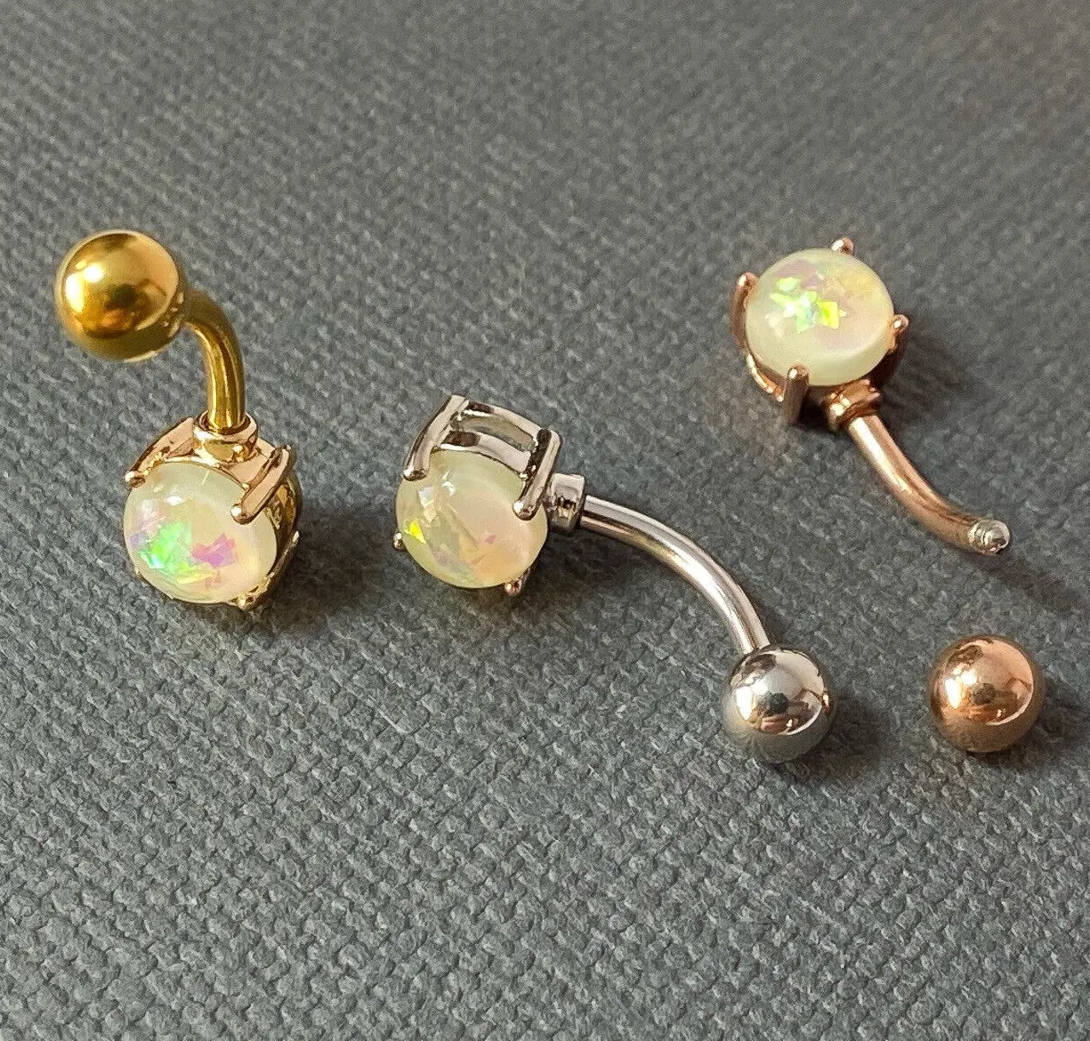 3pc Bulk Pack Ion Plated Steel w/ Opal Belly Rings 14g Navel Naval Body Jewelry