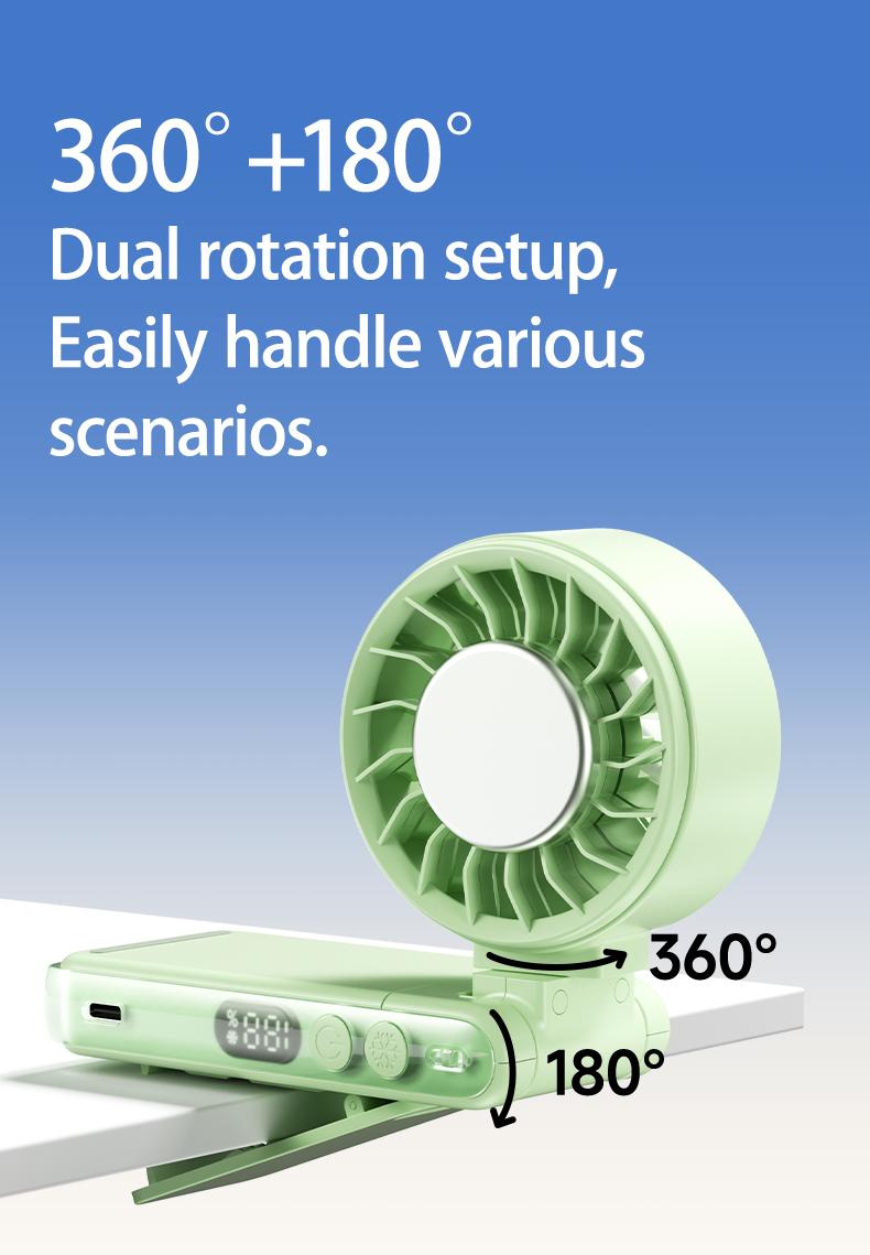 Bixora Portable Fan: Clip-on, Neck-hanging, or Waist-mounted (Semiconductor Cooling) — Rapid 10-Second Cooling, 360° Flexible Adjustment, 5-Speed Settings. Features a Multi-functional Clip; Ideal for Strollers, Beach Vacations, Office Use, and More.