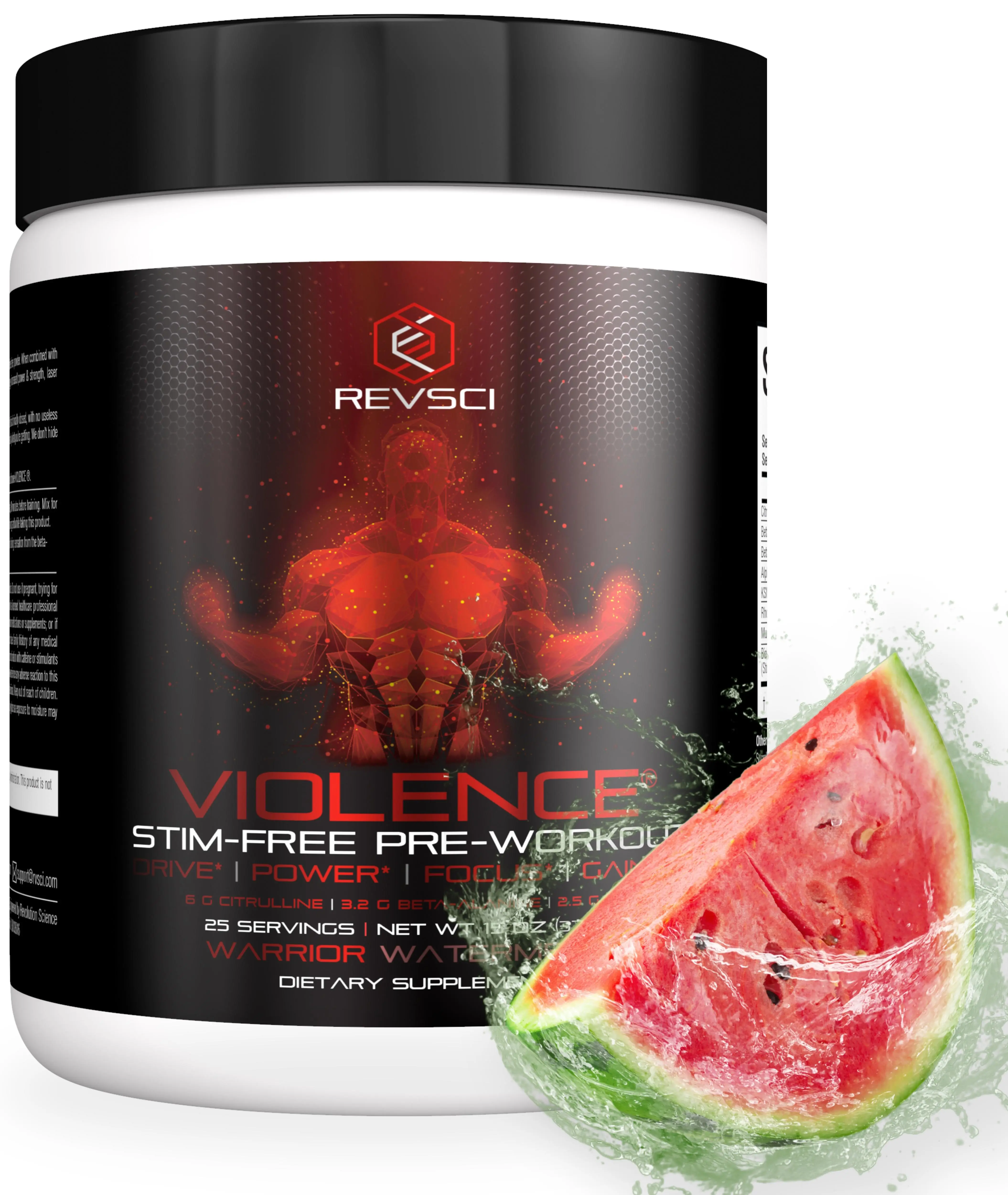 REVSCI Violence Stim-Free Pre Workout Powder Watermelon Flavor 25 Servings Caffeine & Stimulant Free for Men Women Fitness Boost Energy Focus Endurance Healthcare Dietary Supplement