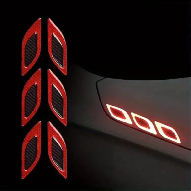 6Pcs/Set 3D Car Styling Reflective Strips Car reflective sticker leaf plate night warning sticker door side bumper anti-scratch sticker fender anti-collision sticker Car Accessories Automotive Decal