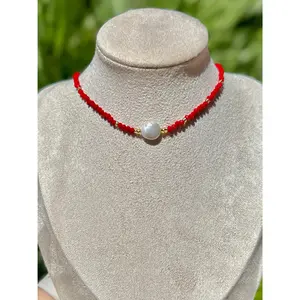 Red Pearl Crystal Necklace