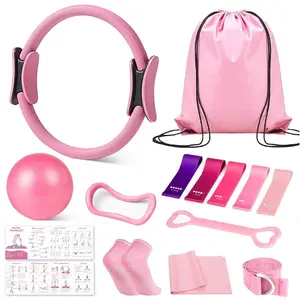 Home Pilates Kit for Women - 14'' Pilates Ring, Mini Ball, 5 Resistance Bands & Accessories, Tutorial Charts| Beginner-Friendly Home Workout Essentials