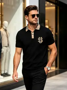 Luxury Style Men's Plaid Casual Golf Polo Shirt, Short Sleeve Slim-Fit All over Print, Trendy Fashion Top for Daily Wear