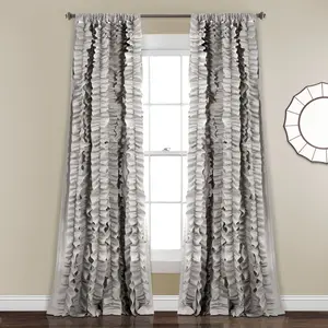 Lush Decor Belle Light Filtering Single Window Curtain Panel  - Sold Individually - 54"W x 84"L Gray - Coquette Curtains for Bedroom - Drapes - Ruffle Curtains for Living Room