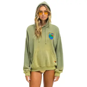 CALIFORNIA PALM PATCH PULLOVER RELAXED HOODIE - FADED ARMY