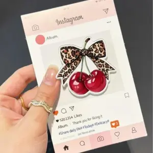 Adorable Cherry with Leopard Bow Magsafe Phone Grip - Magnetic Pop Socket & Kickstand - Cute Fall Aesthetic Gift