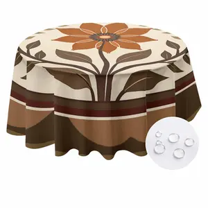 EastJia 1pc Polyester Round Elegant Tablecloth - 2D Flat Graphic Print, Rustic Floral Beige Brown White Leaf Pattern, Durable, Easy to Clean, Machine-Made, Ideal for Party Dining & Room Decor