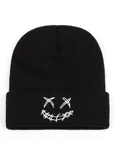 2025 Personalized Creative Knitted Hat Smiling Face xx Embroidered Bean Hat, Beanie Fitted, Street Dance Hip Hop Outdoor Sports Decoration Autumn and Winter Windproof Warm Men's and Women's Daily Commuting Skateboard Hat, Knit Hats