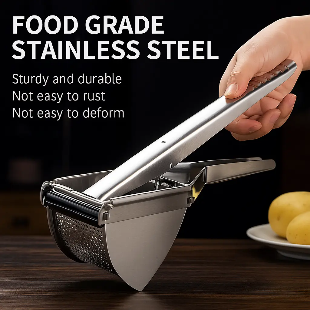 Stainless Steel Potato Ricer and Masher Heavy Duty Commercial Food Masher Ergonomic Comfort Grip Extra Large Capacity Dishwasher Safe Multi-Function for Mashed Potatoes Fruits Vegetables and Juicing Kitchen Tool summerwins