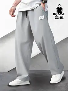 Men's Casual Loose Fit Pants, Plus Size Sporty Style, Drawstring Waist, Comfortable for Outdoor Running & Daily Wear, Workout Bottoms, Casual Sports Pants, Athleisure Style Pants, Sports Pants Sportswear