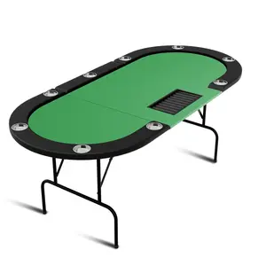 Poker Table Foldable,Texas Holdem Poker Table w/Folding Legs,9 Cup Holders & Poker Chips Tray,9 Players GamingTable for Blackjack, Club, Casino Gambling