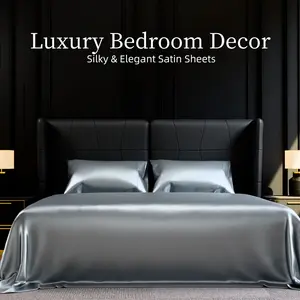 Satin Bed Sheets, Full Size Sheets Set, 4 Pcs Silky Bedding Set with 15 Inches Deep Pocket for Mattress (Full, Grey)