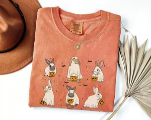 Spooky Rabbit Ghost Halloween Shirt – Scary Bunnies with Pumpkins Tee – Cute Rabbit Animal T-Shirt – Halloween Gift for Her or Him