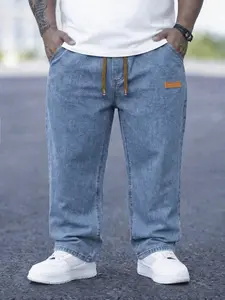 Fashion plus-size loose Denim jeans, men's relaxed straight-leg jeans, retro 90s-inspired loose pants, Y2K style solid color jeans, suitable for urban hip-hop street style, gifts for family and loved ones