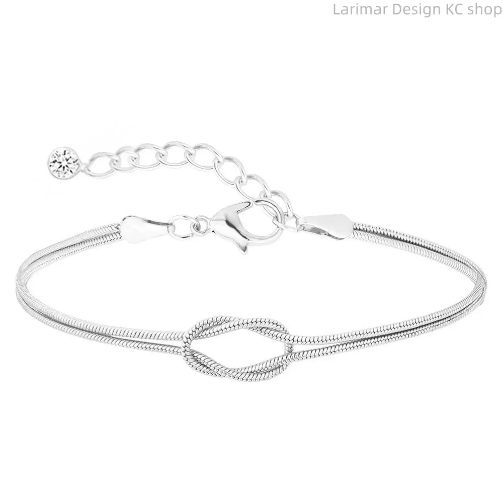 Double Snake Chain Love Knot Bracelet For Women, Stainless Steel Infinity Knot Wrist Bracelet With Extension Chain, Minimalist Silver Friendship Jewelry Gift