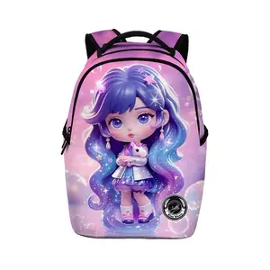 Love Girls Backpack: 3D Magical Unicorn & Starry-Eyed Girl Design in Sparkling Purple-Pink, with Floating Bubbles & Padded Straps – Perfect School Bag for Toddler, Pre K & Little Princess Dreamers.