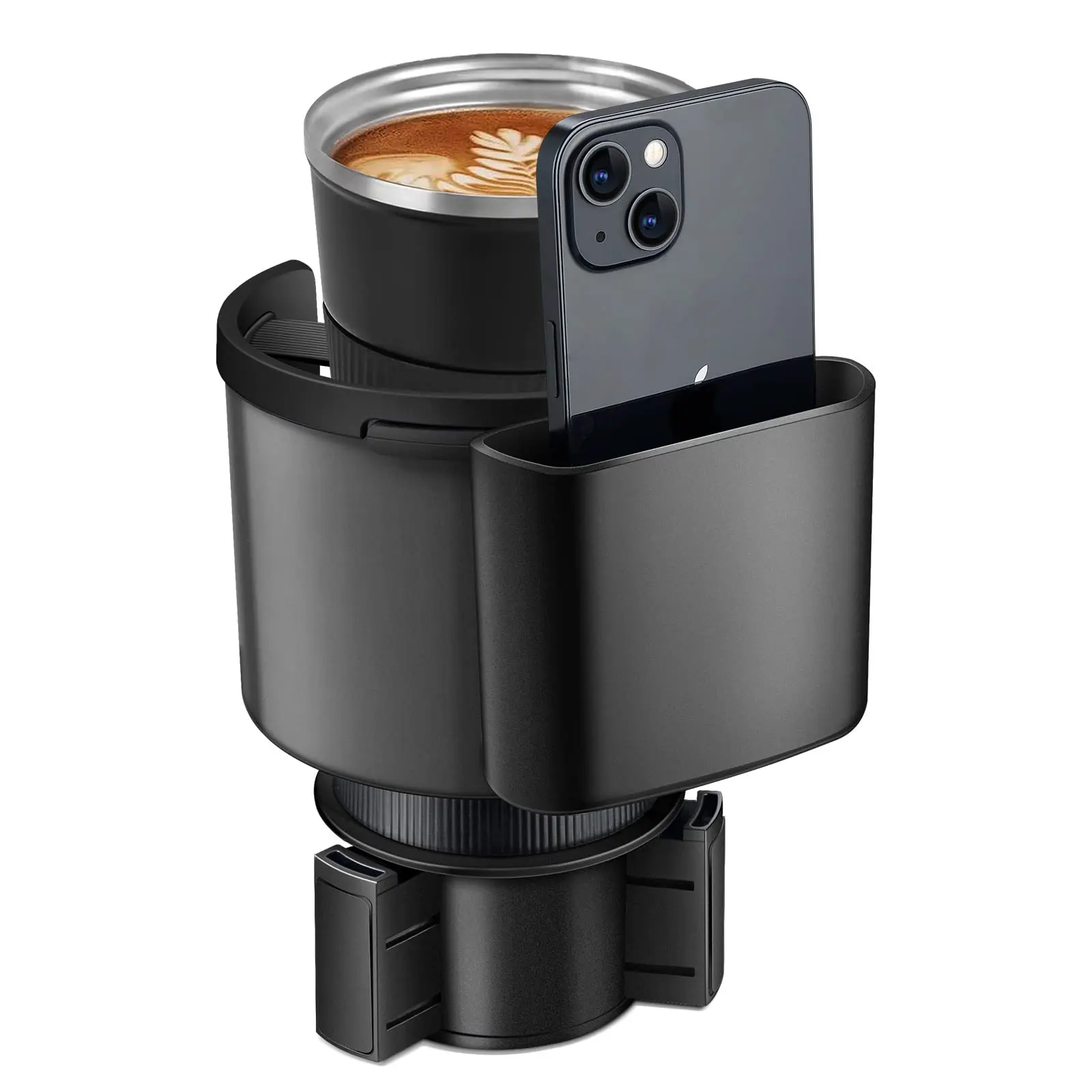 Car Cup Holder Expander with Phone Holder – Adjustable Cup Holder Adapter for Large Water Bottles & Mugs, Fits 2.7"-4.2"