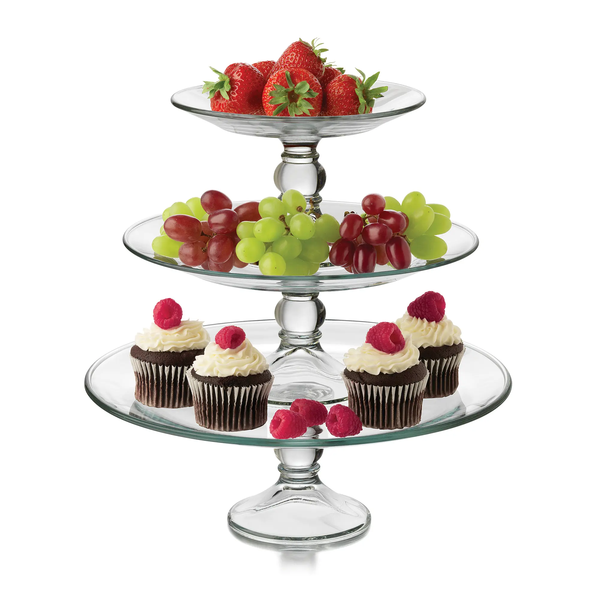 Libbey Selene 3 Tier Serving Stand Set, Elegant, Curvy Style Glass Dessert Stand, Dishwasher Safe 3 Tiered Dessert Stand for Fruit and Candy bowls