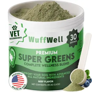WuffWell Premium Super Greens Complete Wellness Blend for Dogs - Beef Flavor, 30 Servings, Vet Recommended, Made in USA, Supports Joint Flexibility & Immune Resilience