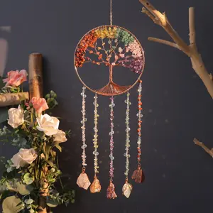 Colorful Tree of Life Dream Catcher, Crystal Stone Wall Art, Hanging Ornaments, Ideal for Home & Garden Decoration, Enhances Space Aesthetics, Great Christmas Gift