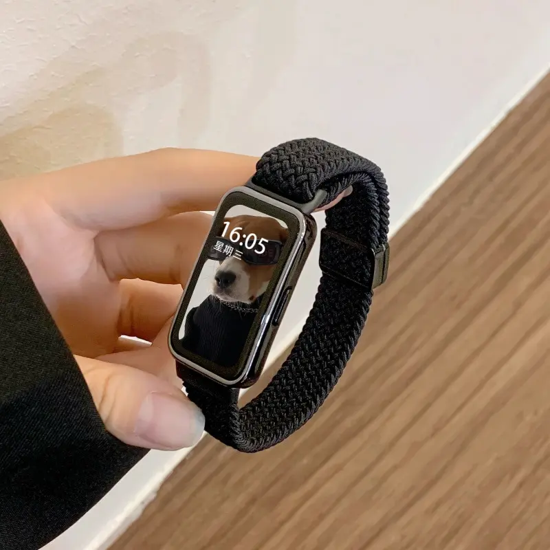 Woven Rose Gold Magnetic Buckle Watch Strap - Blac