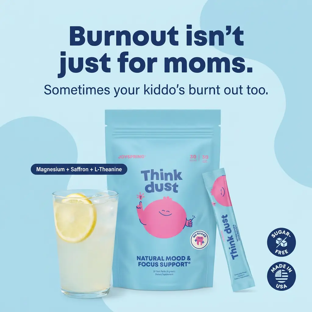 *NEW* JoySpring Think Dust Kids Saffron + Magnesium, L-Theanine Calm & Focus Support Powder | Sugar-Free Lemonade Flavor | Vegan | Ages 4+ | 30 Servings